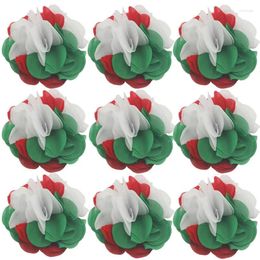 Hair Accessories 10pcs/lot 10cm 24 Petals Christmas Chiffon Flower For Princess Headband Kids Clip Shoes Bag Decorations