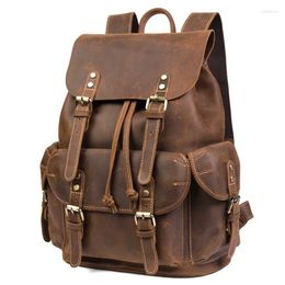 School Bags Drop Leather Backpack Vintage Top Grade Fashion Bag Travel Men Male Day Crazy Horse