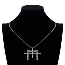 Hip hop shiny Cuban chain necklace Ice chain Punk M cross pendant full of diamonds zircon dance Jewellery gifts for men and women