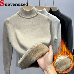 Womens Sweaters Half Turtleneck Plush Velvet Lined Thicken Knitwears Tops Slim Basic Pullover Casual Soft Warm Malhas Jersey 231113