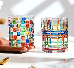 SZHOME Whiskey Glass Foreign Wine Glass Cup Hand-painted Painted Lines Woven Crystal Glass Water Glass 3 Colors Beer Mug Wine Organizer