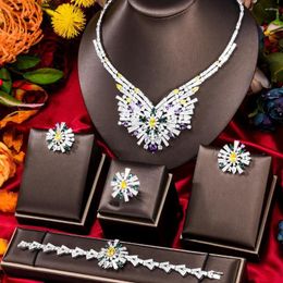 Necklace Earrings Set Soramoore Original Luxury 4PCS Bangle Ring Jewellery For Bridal Charm Female Accessories