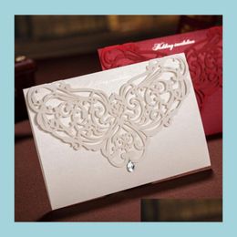 Greeting Cards White Laser Crystal Personalised Valentines Day Evening Party Invitations And Envelopes Card Festive Supplies Dhwlx