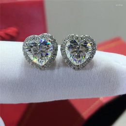 Stud Earrings Geoki 925 Sterling Silver Passed Diamond Test Total 2 Ct Perfect Cut D Color VVS1 Moissanite Heart Luxury Party Jewelry