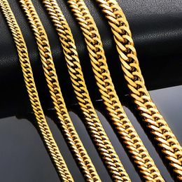 Chains 4.8mm/5.8mm/6.6mm/7.5mm/9.2mm Gold Color Stainless Steel Cuban Link Classic Men Boy Curb Chunky Necklace 14 To 30 Inches