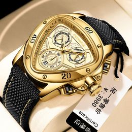 Chronograph Creative Big Dial Men Watch Triangular snake head Top Brand Nylon Strap Military Sports Watches for Men Date Clock Quartz Wrist Watch