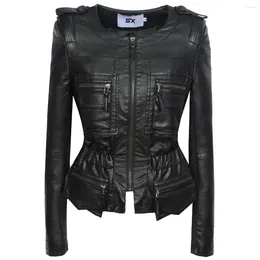 Women's Leather Autumn/winter Coat Jacket Large Gothic Motorcycle Wear Short Steam Punk
