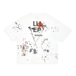 23FW Spring Summer Oversize Tee USA Graffiti Splash Ink Hand Painted Print t shirt Men Women Fashion Street Casual cotton Tshirt