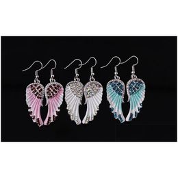 Dangle Chandelier New Fashion Angel Wing Earrings For Women Crystal Red Blue White Colour Bling Jewellery Gift Drop Delivery Dhgarden Dh3Zw