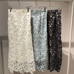 Skirts Kuzuwata Autumn Winter Faldas Mujer Moda Japanese High Waist Slim Solid Colour Long Skirt Lace Hollow Out Hip Package Jupe 230414