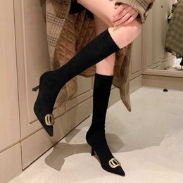 Korean Style High Heeled gianvito rossi boots with Thin Stockings and 7cm Leg Wrap - Sexy Suede Wrap with Metal Elastic