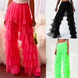 Women's Pants s Tulle Solid Colour Ruffle Yarn Women Wide Long High Waist Leg Trousers Multi Layer Spicy Girl Streetwear Suit 231114