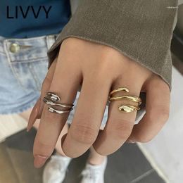 Cluster Rings LIVVY Unique Cool Three Layer Irregular Adjustable Silver Colour For Women Men Trendy Creative Jewellery Accessories