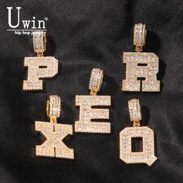 Pendant Necklaces UWIN Baguettecz Letters With Tennis Chain Cubic Zirconia Intial Name Necklace Jewellery Charm Hip Hop Necklaces Drop Shipping T230413