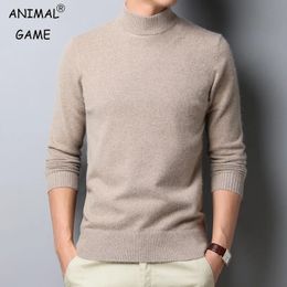 Mens Sweaters AutumnWinter Mock Neck Sweater Men Solid Colour Pullovers Man Half Turtleneck Knitwear Fashion Brand Casual Clothing 231113