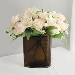 Decorative Flowers Artificial Snowflake Lily Fragrance Rose Bouquet Valentine Gift Holiday Party Decor Simulation Silk Fake Lilies Roses