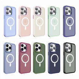 Strong Magnet Magsafe Matte PC TPU Cases For iPhone 14 13 12 11 Pro Max Samsung S23 Plus Ultra Quality N52 Magnetic Semitransparent Clear Shockproof Cover
