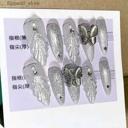 False Nails Butterfly Press On Nails Conch Design Fake Nail With Glue Glitter Rhinestone Handmade Long Stiletto Reusable False Nails Tips Q231114