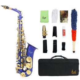 Eb alto saxophone blue alto saxophone brass material carved tube body instruments