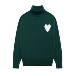 Paris Fashion Designer Amisknitted High Collar Sweater Embroidered Red Heart Solid Color Turtleneck Jumper for Men and Women Act9