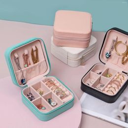Jewellery Pouches Square Portable Earring Necklace Storage-Box Zipper Leather Travel Bracelet Mini Storage Box Organiser Display