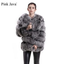 Women's Fur Faux pink java 8066 high quality women real fur coat wihter warm thick jacket genuine short long sleeves 231114