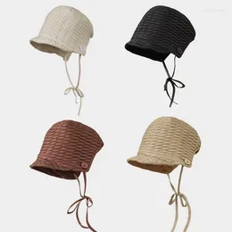 Berets Korean Ins Down Padded Stitching Notched Bucket Hat Japanese Cute Loli Strapped Wide Brim Warm