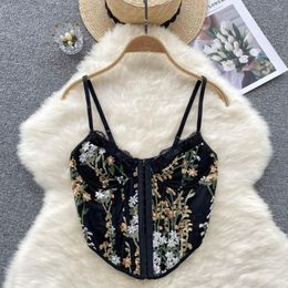 Women's Tanks Ins Sexy Lady Camisole Floral Embroidered Bra Female Camis Diamond Fishbone Tank Sleeveless Crop Top Women Clothes Drop