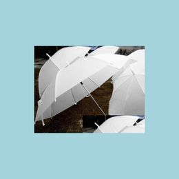 Umbrellas Bridal Shower White Nylon Umbrella Parasol Waterproof Long Handle Rainy Fashion Party Decoration Favours Drop Deliv Dhjhm