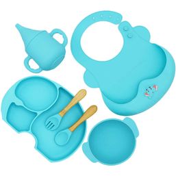 Cups Dishes Utensils 6PCS/Set Silicone Baby Feeding Bowl Tableware For Kids Waterproof Bib Suction Bowl With Spoon Children Dishes Cup Baby Stuff AA230413