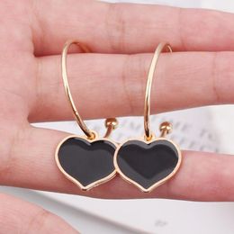 Hoop Earrings Korean Black Drip Peach Heart For Women Big Gold Color Round Circle Pendant Ear Minimalist Wedding Jewelry
