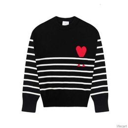 AM I Paris Sweater Amiparis Classical Black White Stripe Designer Knitted Jumper Jacquard Love Heart Coeur Sweat Men Women Pull Turtleneck AMIs J7CJ