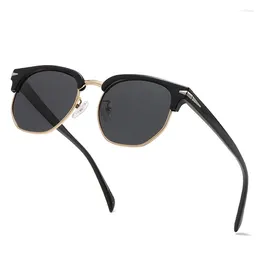 Sunglasses Semi-Rimless Retro TR90 Frame Driving Sun Glasses UV Blue Light Blocking Round Polarized Rice Nail Men And Women