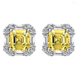 Stud Earrings 925 Sterling Silver Asscher Cut 7 7MM Citrine High Carbon Diamond Gemstone 18K Gold Plated Studs Fine Jewelry