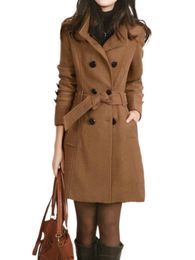 Womens Wool Blends Coat Autumn Winter Double Breasted Long Sleeve Turn Down Neck Jacket Female Korean Classic Slim Medium Coats 231114