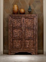 Decorative Figurines Chinese Retro Solid Wood Hallway Locker Living Room Carved Elm Entrance Cabinet Thai Style