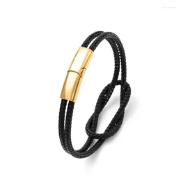 Link Bracelets Lucky Selling Bracelet Stainless Steel Buckle Leather Thread Double Layer Men's And Women's Temperament Jewelry