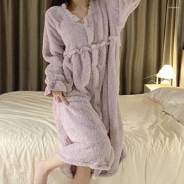 Women's Sleepwear Winter Nightgowns Women Flannel Fleece Warm Long Sleeve Nightdress Autumn Thicken Thermal Sleepshirt Home Dressing Gown