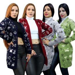 Designer New Womens Woollen Sweaters Cardigan Women Fashion Print Cardigans Knitted Coats Outerwear