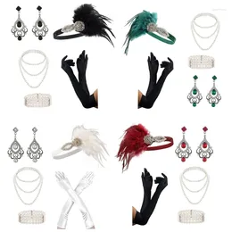 Necklace Earrings Set Female Flapper Accessories Party Costume Feathers Headband Bracelet