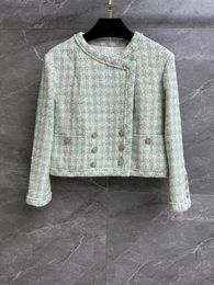 Women's Jackets 2023SS Spring Autumn Luxury Women High Quality Green Plaid Tweed Jacket Female Chic Double Breasted Coat Rmsx 3.31