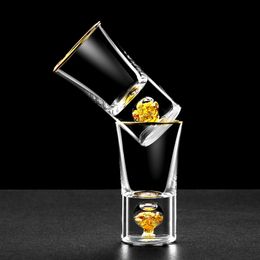 Tumblers Crystal Gild Built In 24K Gold Leaf Sake Liquor S Glass Dispenser Vodka Spirit Sheezer Small Wine Glasses Strong Drink Cup 230413