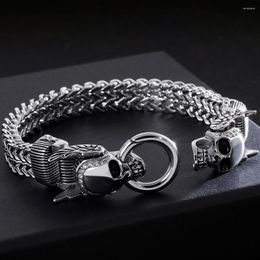 Link Bracelets Steampunk Skull Bracelet For Men In Stainless Steel Handles Halloween Rockers Hand Jewellery Accessories Man