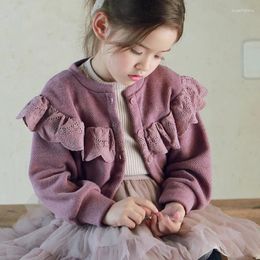 Jackets 2023 Autumn Product Strawberry Shan Korean Children's Girls' Gentle Filigree Edge Sweet Beauty Knitted Cardigan Coat