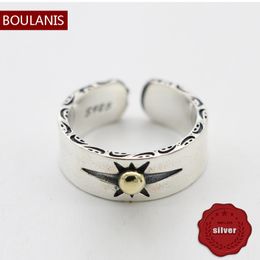 S925 Sterling Silver Ring Personalised Opening Fashion Feather Sun Handcrafted Retro Simple Style Couple Jewellery Lover Gift new