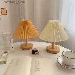 Night Lights Nordic Pleated Table Lamp DIY Foldable 5V USB 220V Art Atmosphere Bedroom Bedside Night Light Home Decorate Q231114