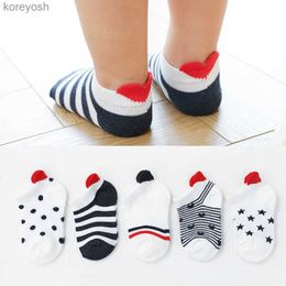 Kids Socks 5Pairs/lot 0-2Y Cute Lovely Short Baby Red Heart for Girls Cotton Mesh Cute Newborn Boy Toddler White SockL231114