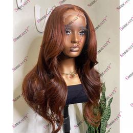 Glueless 5x5 HD Lace Closure Human Hair Wig for Black Women Dark Ginger Brown Wavy 13x4 Lace Front Wig Pre Plucked Natural Hair