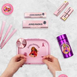 Smoking Pipes Ladyhornet Pink Aluminium Rolling Trays 140X180Mm Matte Metal Roll Tray Paper Cone Accessory Herb Tin Accessoires Drop Dhcsj