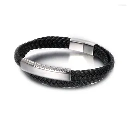 Bangle Fashion Multi-Layer Black Leather Men Gold Colour Stainless Steel Tape Buckle Square Weave Bracelet Jewellery